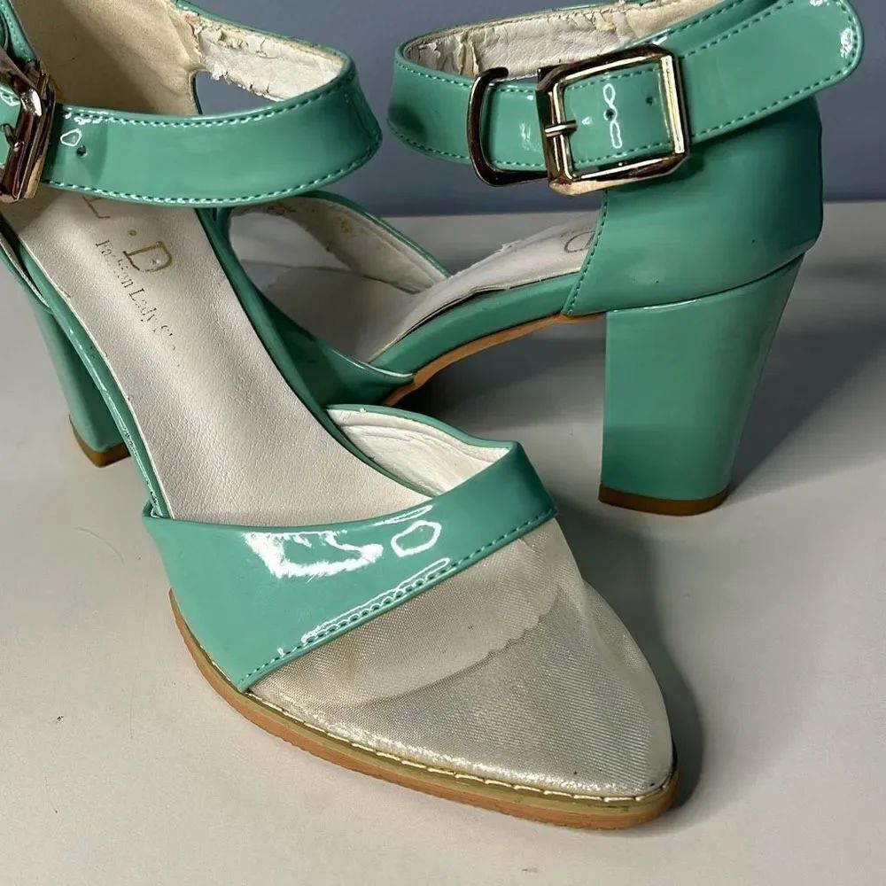 Vintage Turquoise Patent Leather Heels W7 L D Fashion Lady Shoes